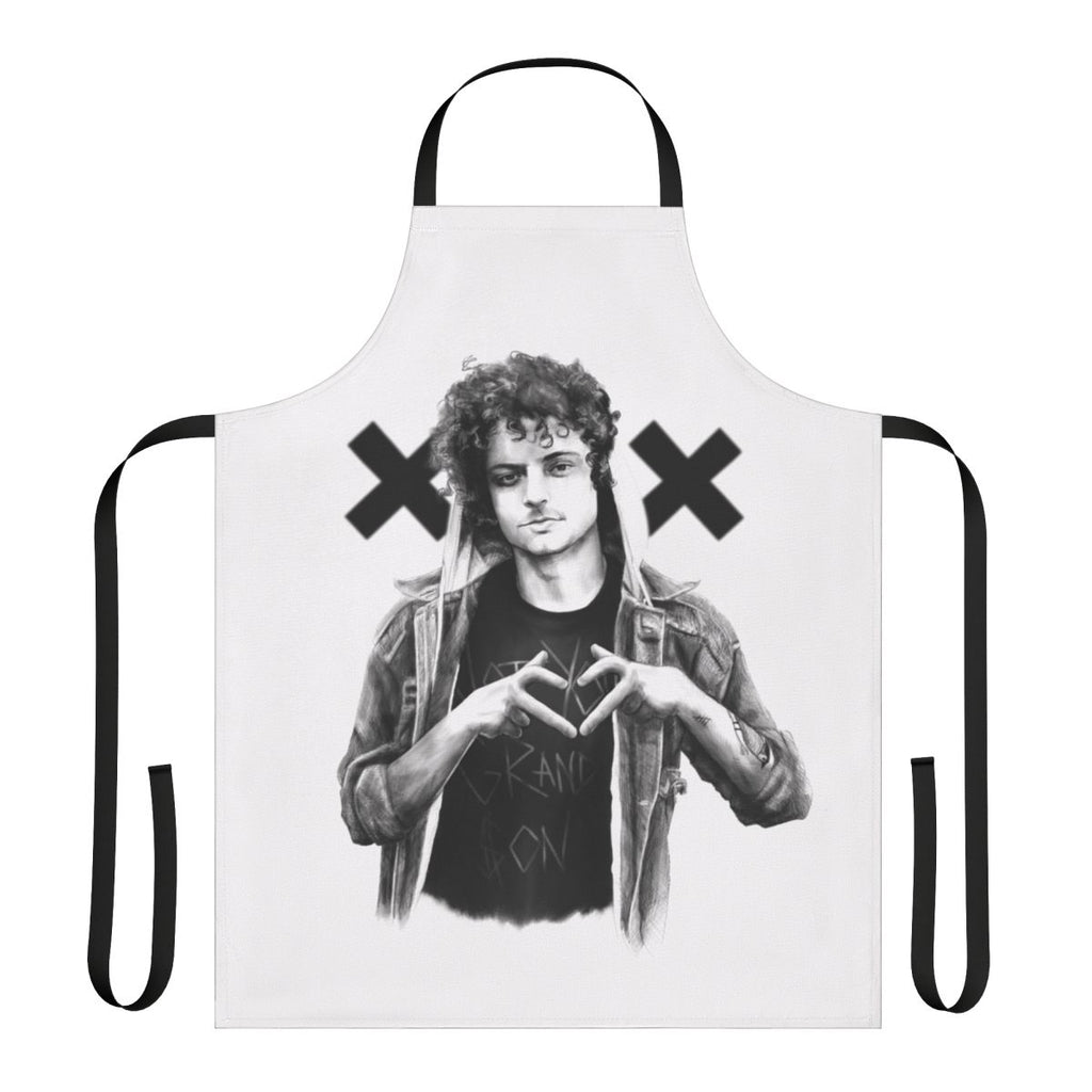 Grandson musician portrait apron featuring a black and white sketch design.