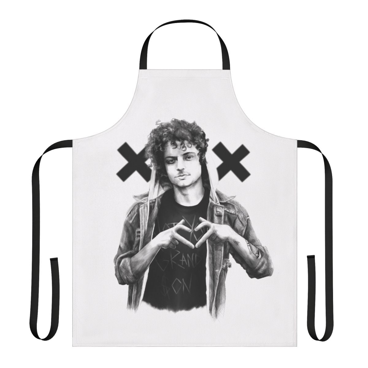 Grandson musician portrait apron featuring a black and white sketch design.
