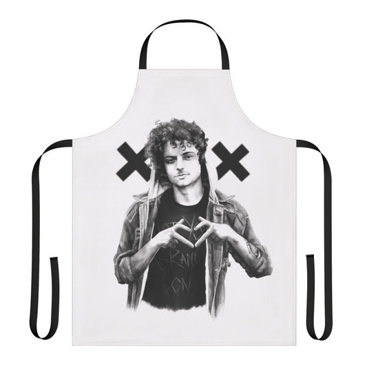 Grandson musician portrait apron featuring a black and white sketch design.