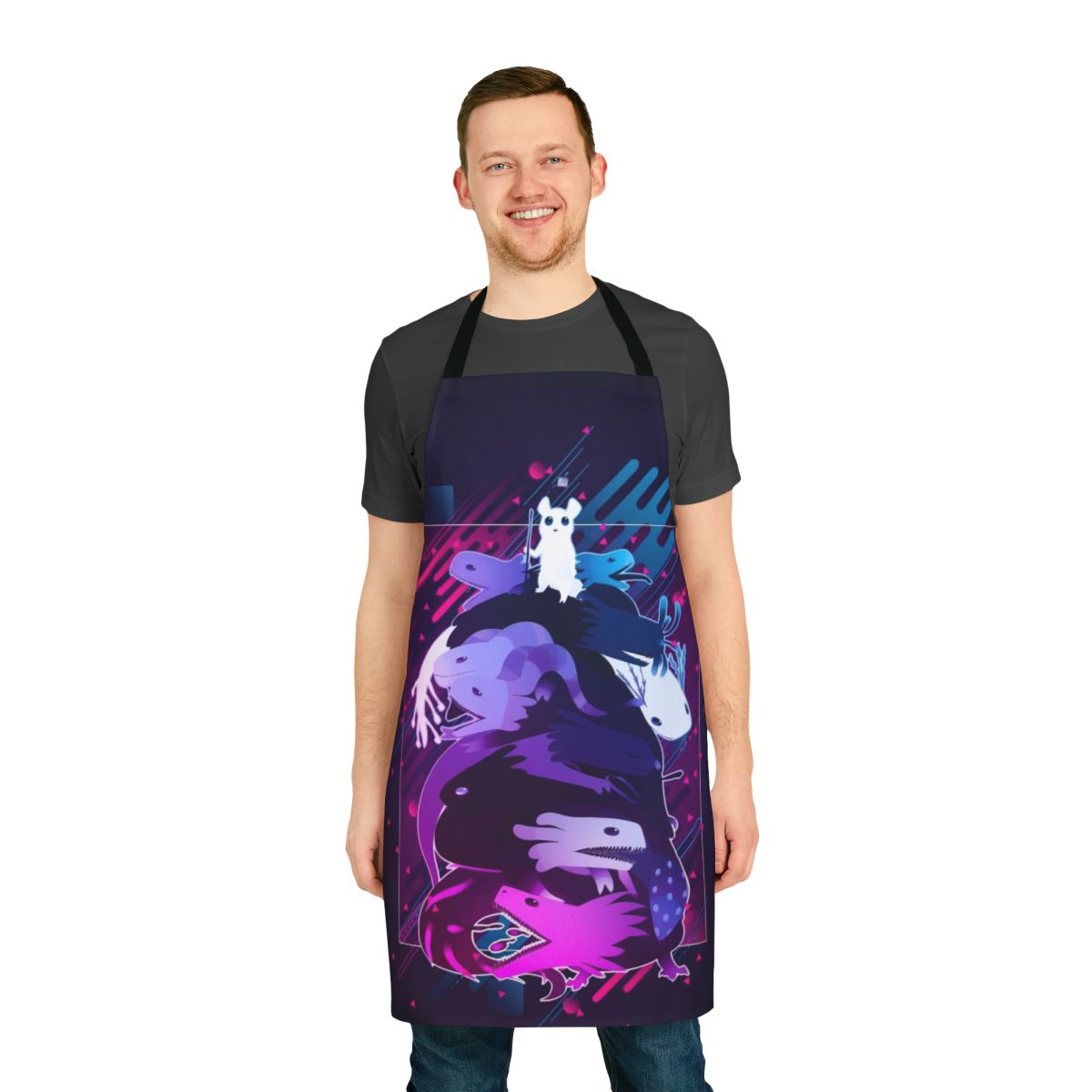 Artistic apron featuring a graphic design inspired by the indie video game Rain World