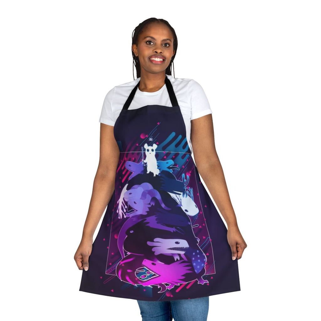 Artistic apron featuring a graphic design inspired by the indie video game Rain World