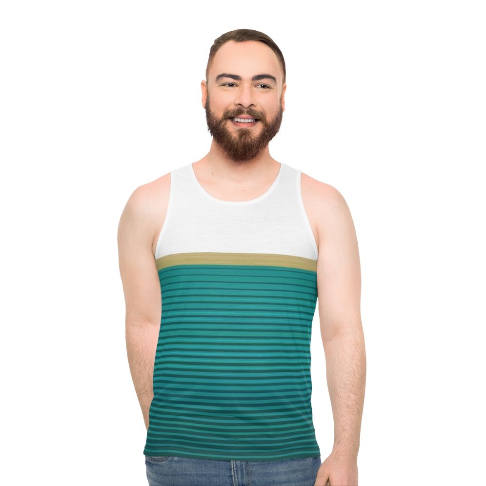 Graphic tank top with abstract design and cultural influences