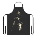 Graphite apron with microphone and musical elements, inspired by the style of Tom Waits and other classic singer-songwriters.