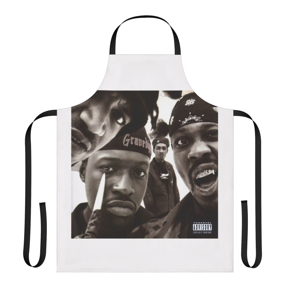 Gravediggaz-inspired apron with rap and horrorcore design