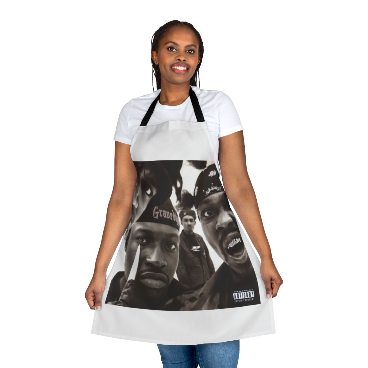 Gravediggaz-inspired apron with rap and horrorcore design