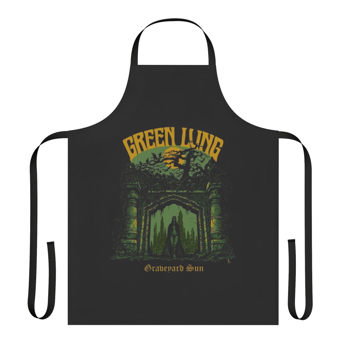 Graveyard sun-themed apron for heavy metal and doom metal enthusiasts