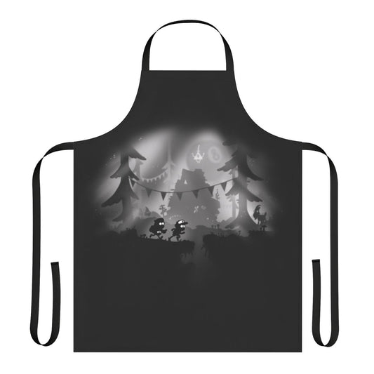 Gravity Falls inspired apron featuring Limbo Falls design with silhouettes of Dipper and Mabel