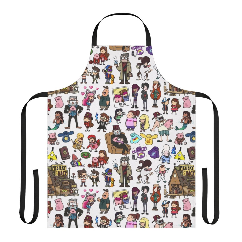 Gravity Falls themed apron featuring doodle art of the show's characters
