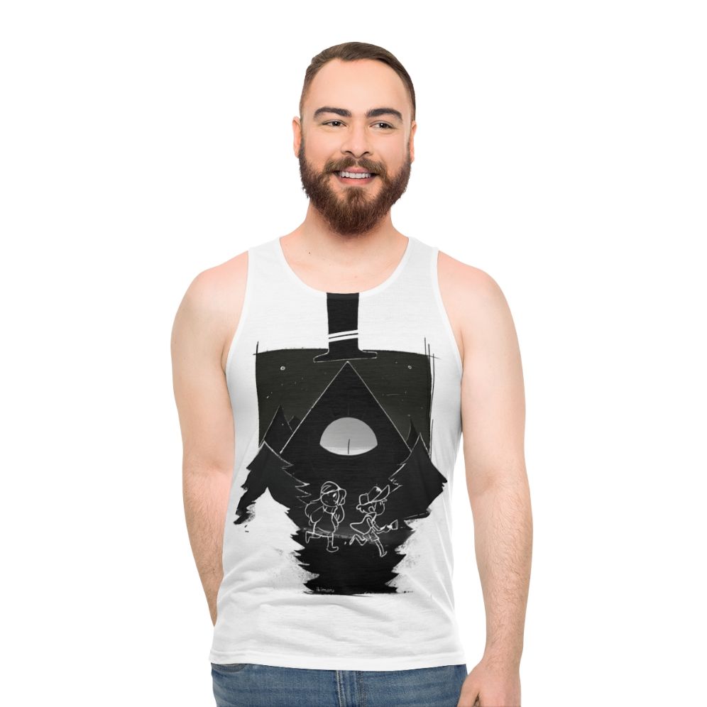 Gravity Falls inspired unisex tank top featuring Dipper, Mabel and Bill Cipher