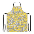 Gray and white striped apron with a feather design, cloud dancer style