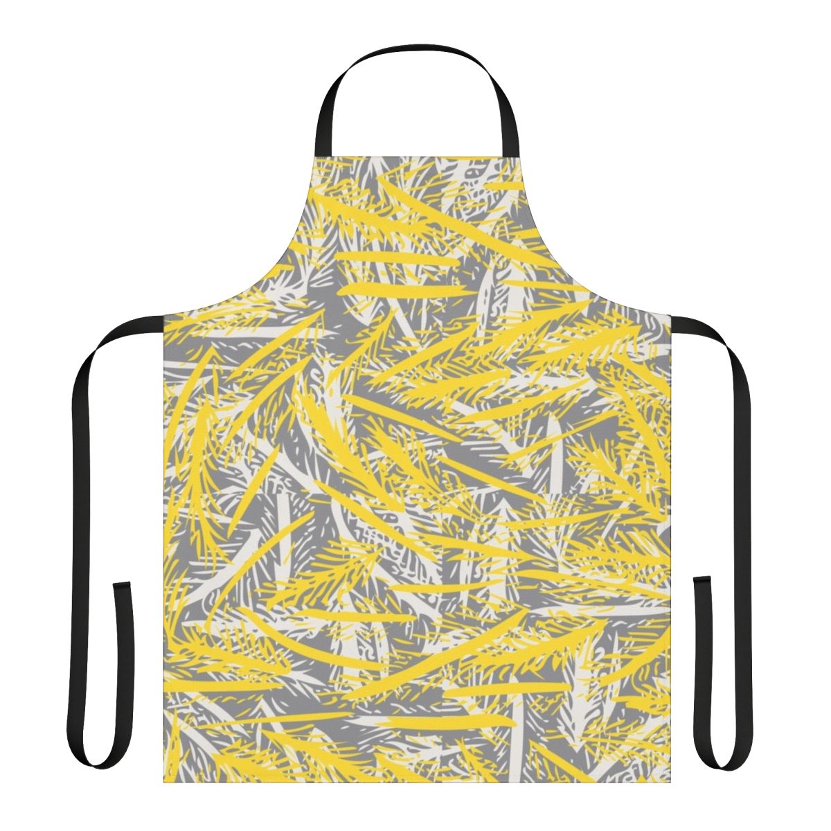 Gray and white striped apron with a feather design, cloud dancer style