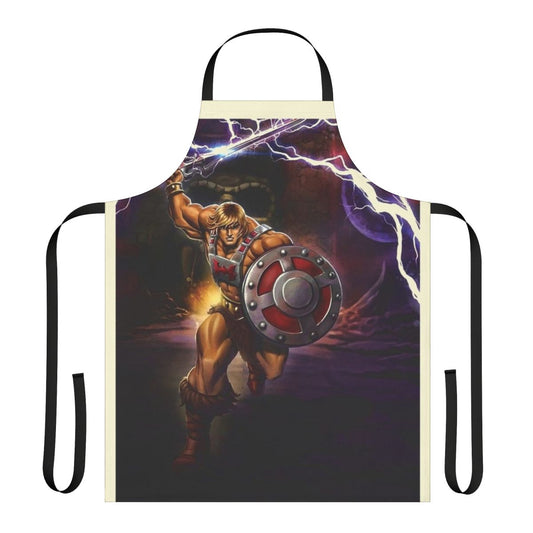 Apron featuring a retro TV character design inspired by the classic Masters of the Universe series