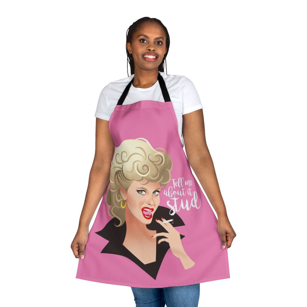 Grease-inspired studded apron with grease theme and icon design