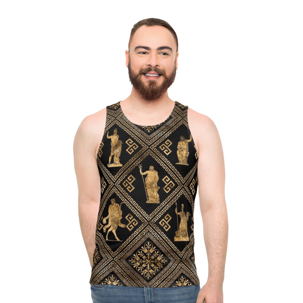 Unisex tank top featuring Greek gods and meander pattern design