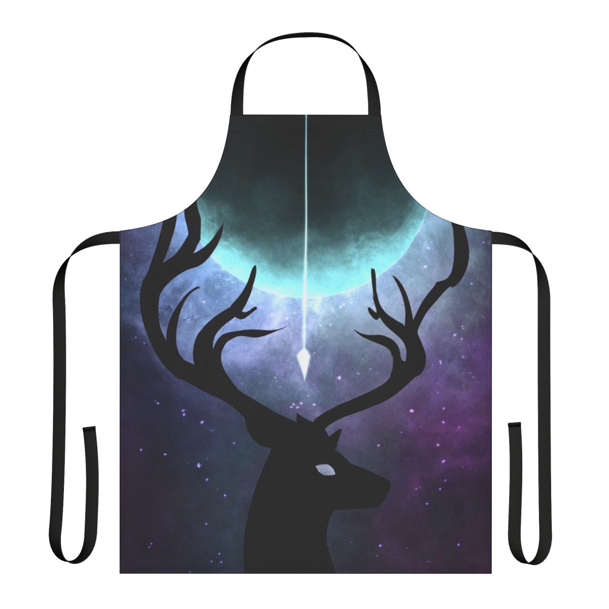 Illustration of the Greek mythological story of Actaeon and the goddess Artemis depicted on a cooking apron.