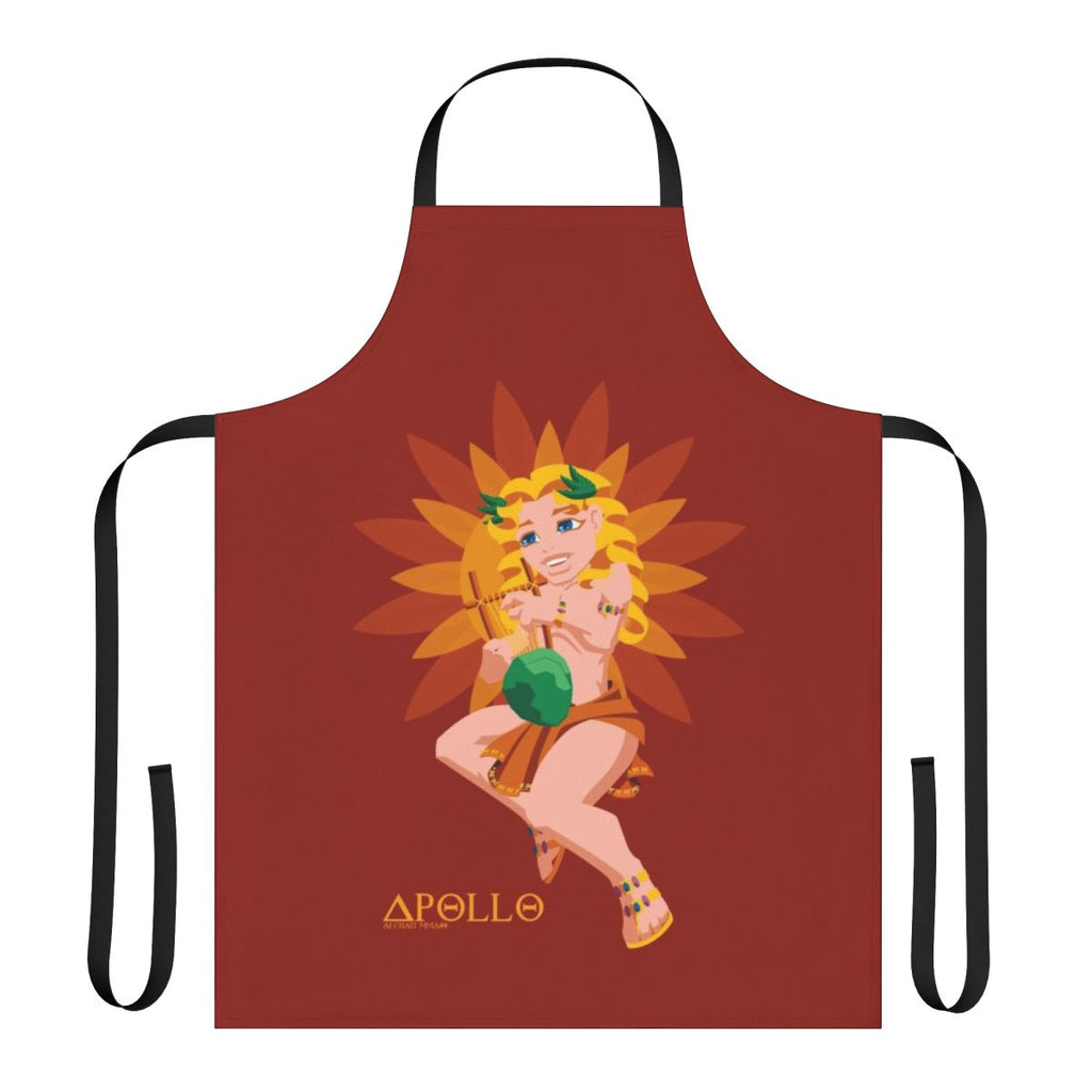 A cute apron featuring the Greek god Apollo and his lyre instrument.