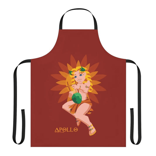 A cute apron featuring the Greek god Apollo and his lyre instrument.