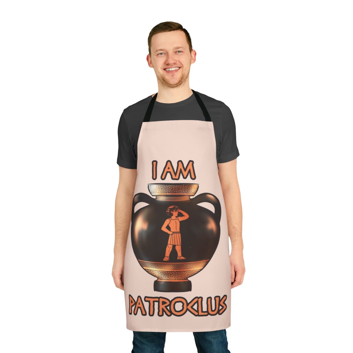 Greek mythology-themed apron featuring Achilles and Patroclus from The Iliad