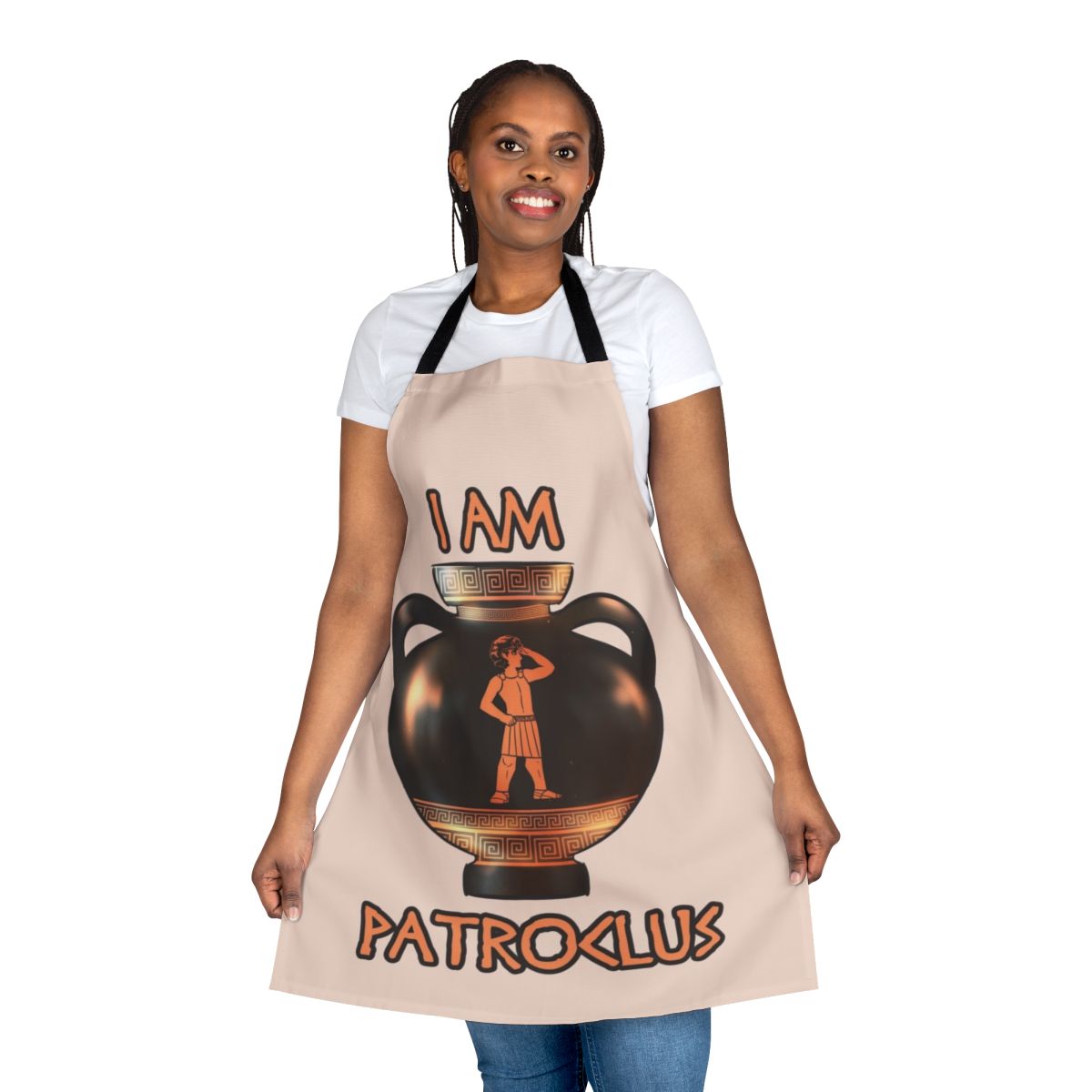 Greek mythology-themed apron featuring Achilles and Patroclus from The Iliad