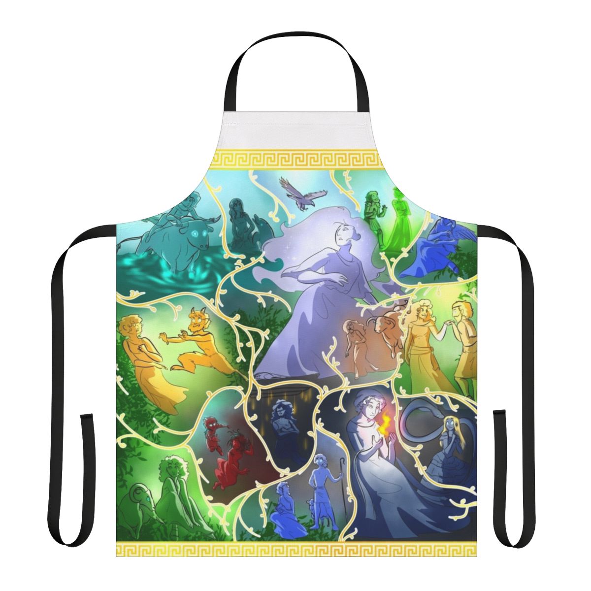 Arachne tapestry design apron featuring Greek goddess Athena