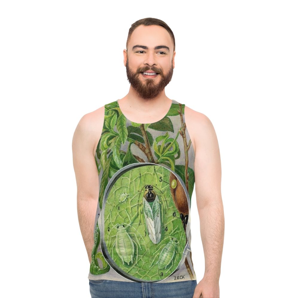 Green aphid botanical illustration unisex tank top