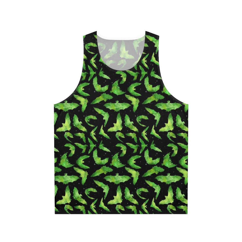 Green watercolor bats printed on a unisex tank top
