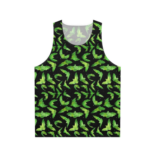 Green watercolor bats printed on a unisex tank top