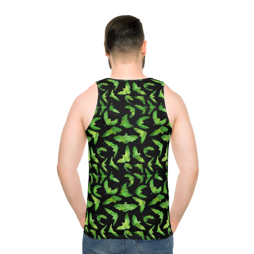 Green watercolor bats printed on a unisex tank top