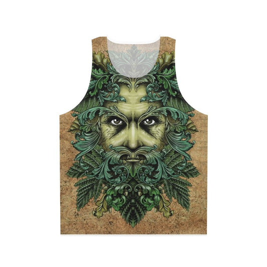 Green Man Unisex Tank Top with nature-inspired fantasy design