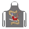 Grey tea apron with a lyrical, music-inspired design for tea lovers