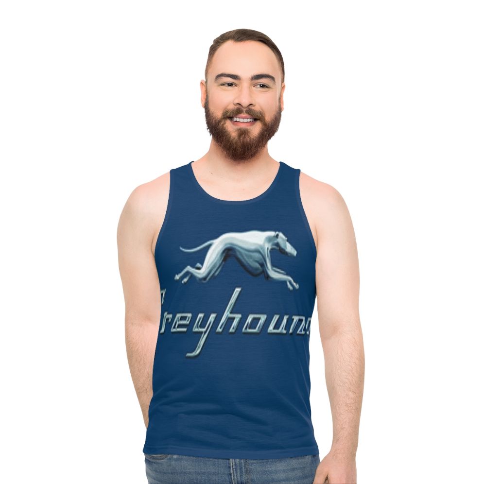 Greyhound bus logo unisex blue tank top