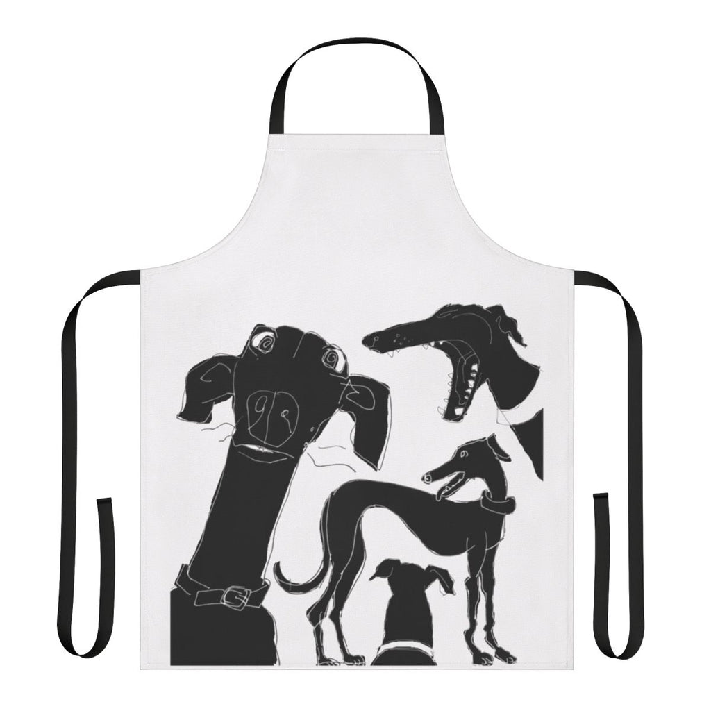 Greyhound-themed pixel art apron with a stylized greyhound dog design