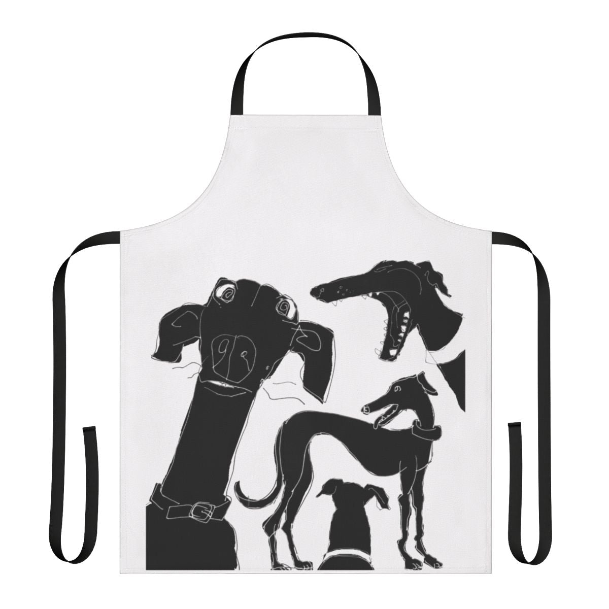 Greyhound-themed pixel art apron with a stylized greyhound dog design