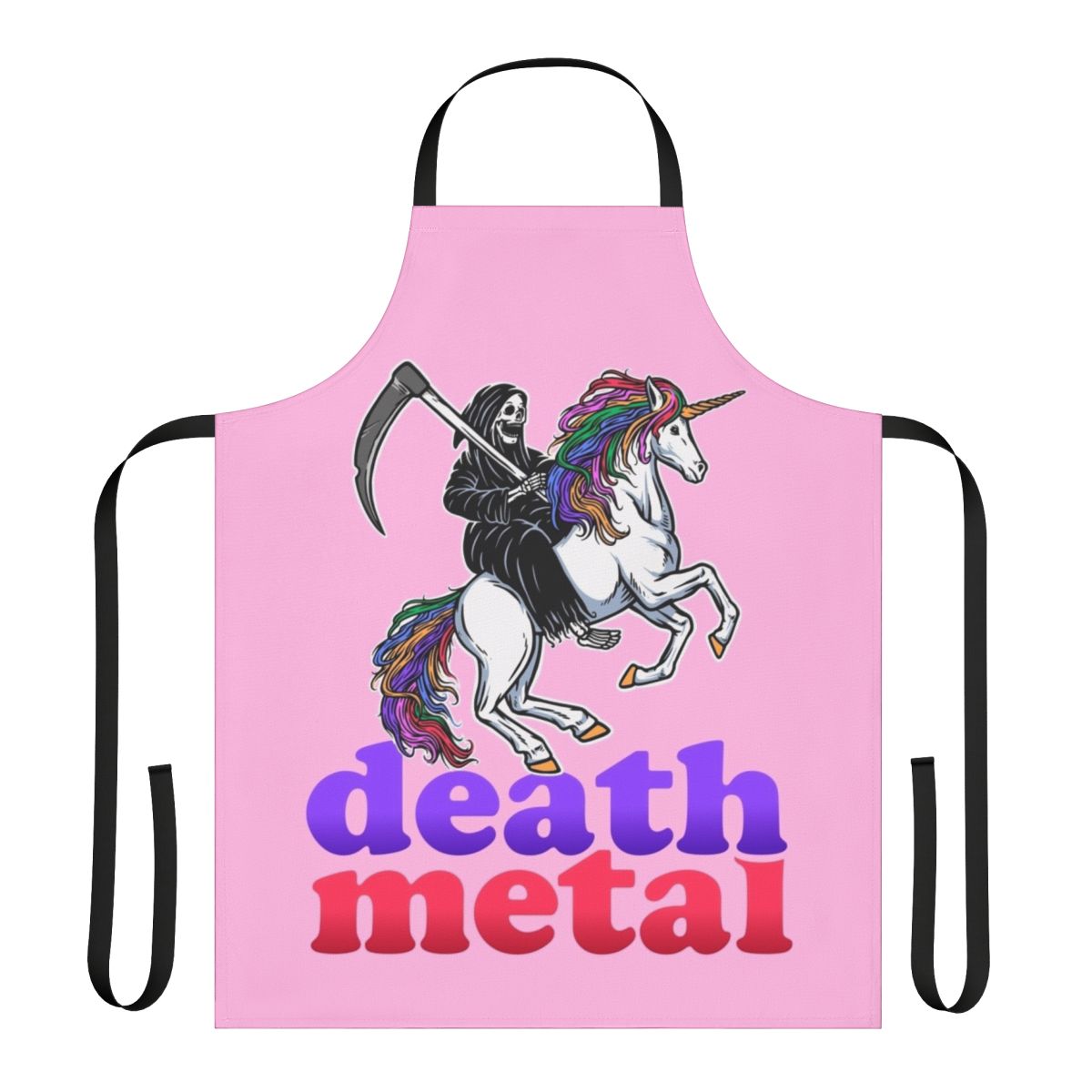 Death metal-inspired apron with grim reaper and scythe design