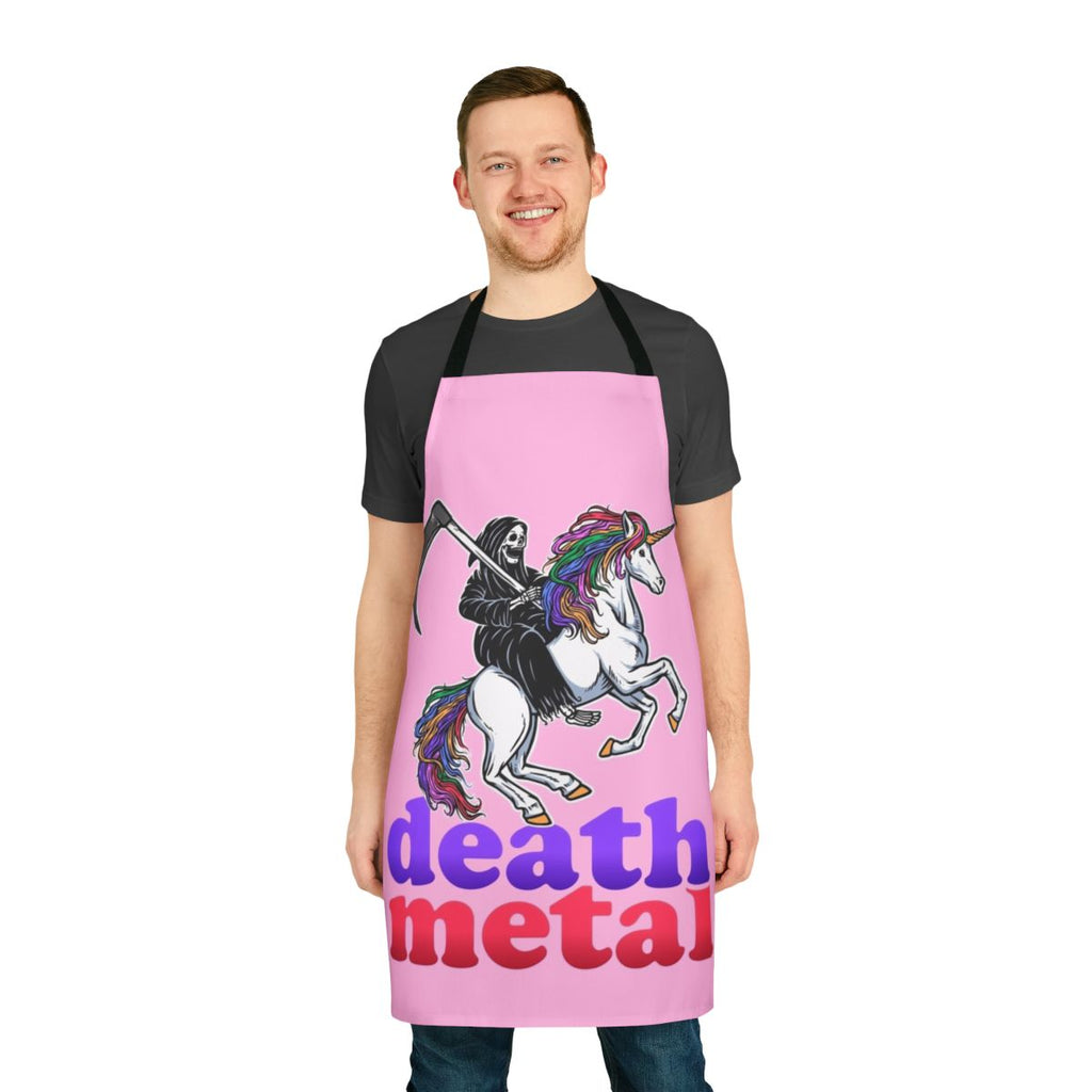 Death metal-inspired apron with grim reaper and scythe design