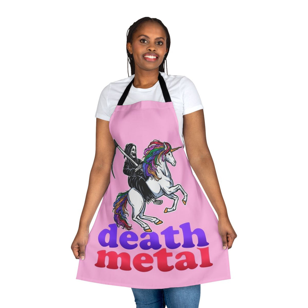 Death metal-inspired apron with grim reaper and scythe design