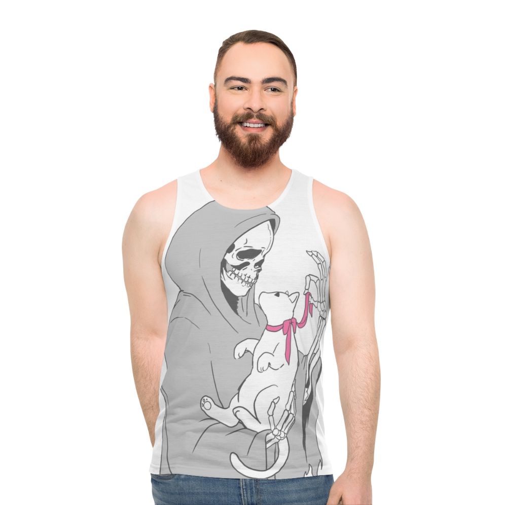 Grim reaper with kitten unisex tank top