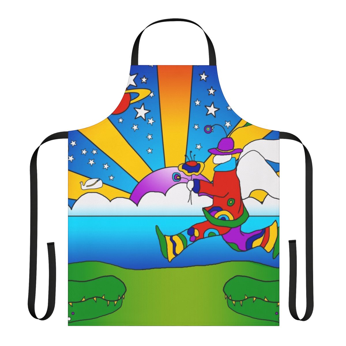Colorful retro 1960s psychedelic apron with trippy, groovy, and hippie-inspired design
