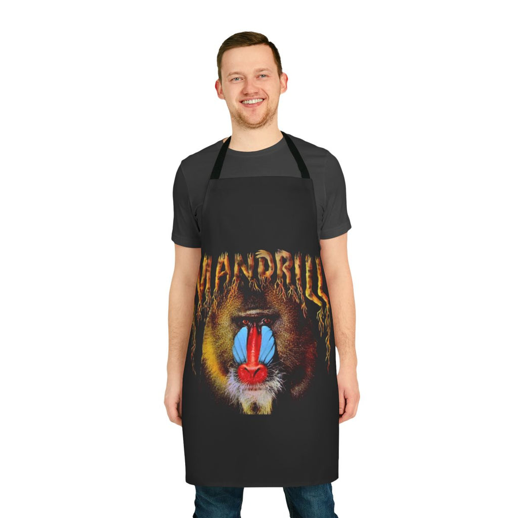 Funky monkey-themed apron with retro 70s music design