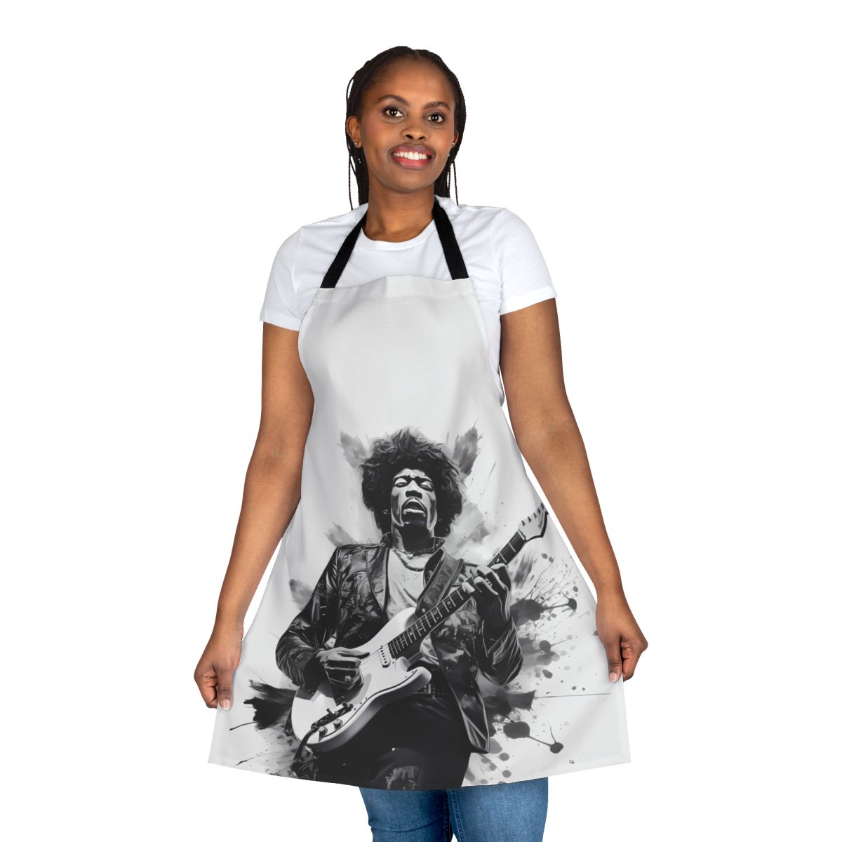 Apron featuring a groovy, psychedelic design inspired by the iconic guitar player Jimi Hendrix