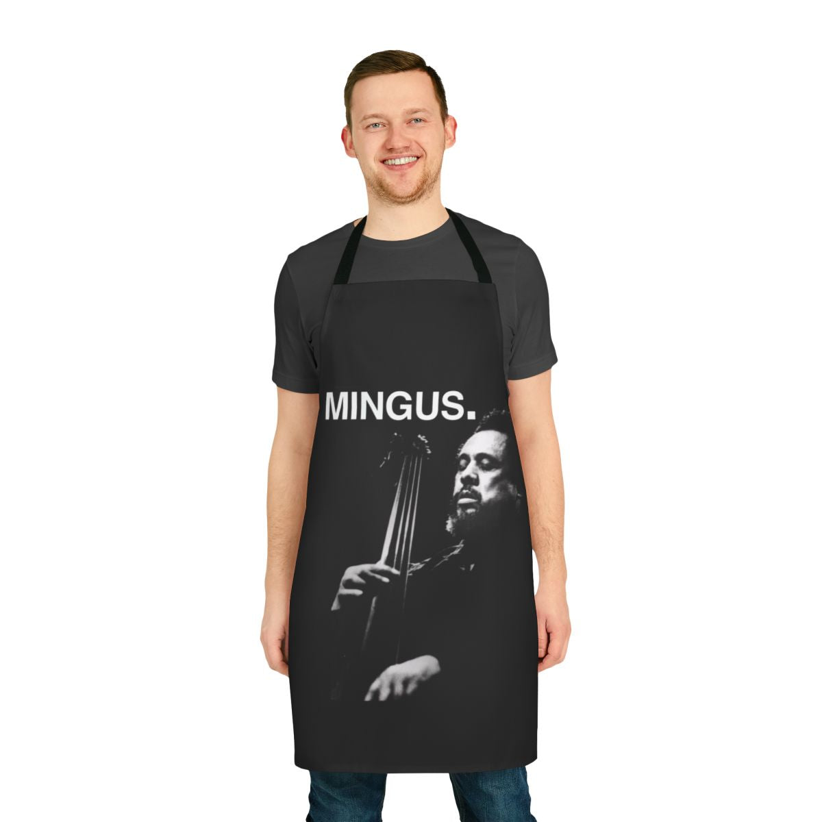Apron featuring a stylized design inspired by legendary jazz pianist and composer Charles Mingus