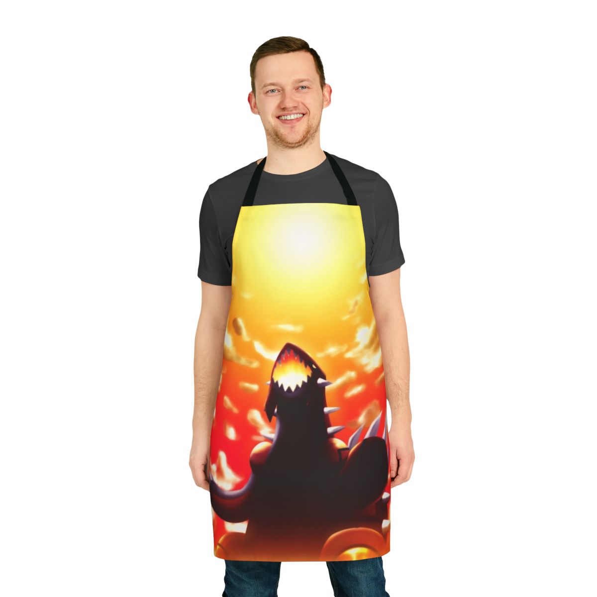 Groudon-themed apron featuring a colorful, anime-style illustration of the legendary Pokemon