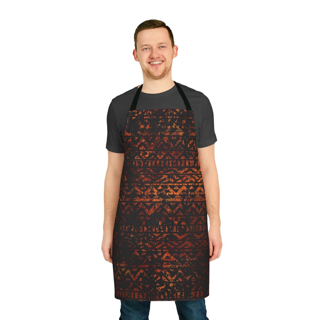 Grunge bronze tribal ethnic pattern design on a black apron