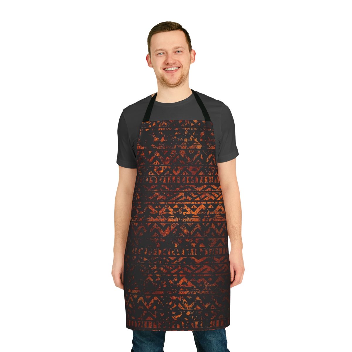 Grunge bronze tribal ethnic pattern design on a black apron