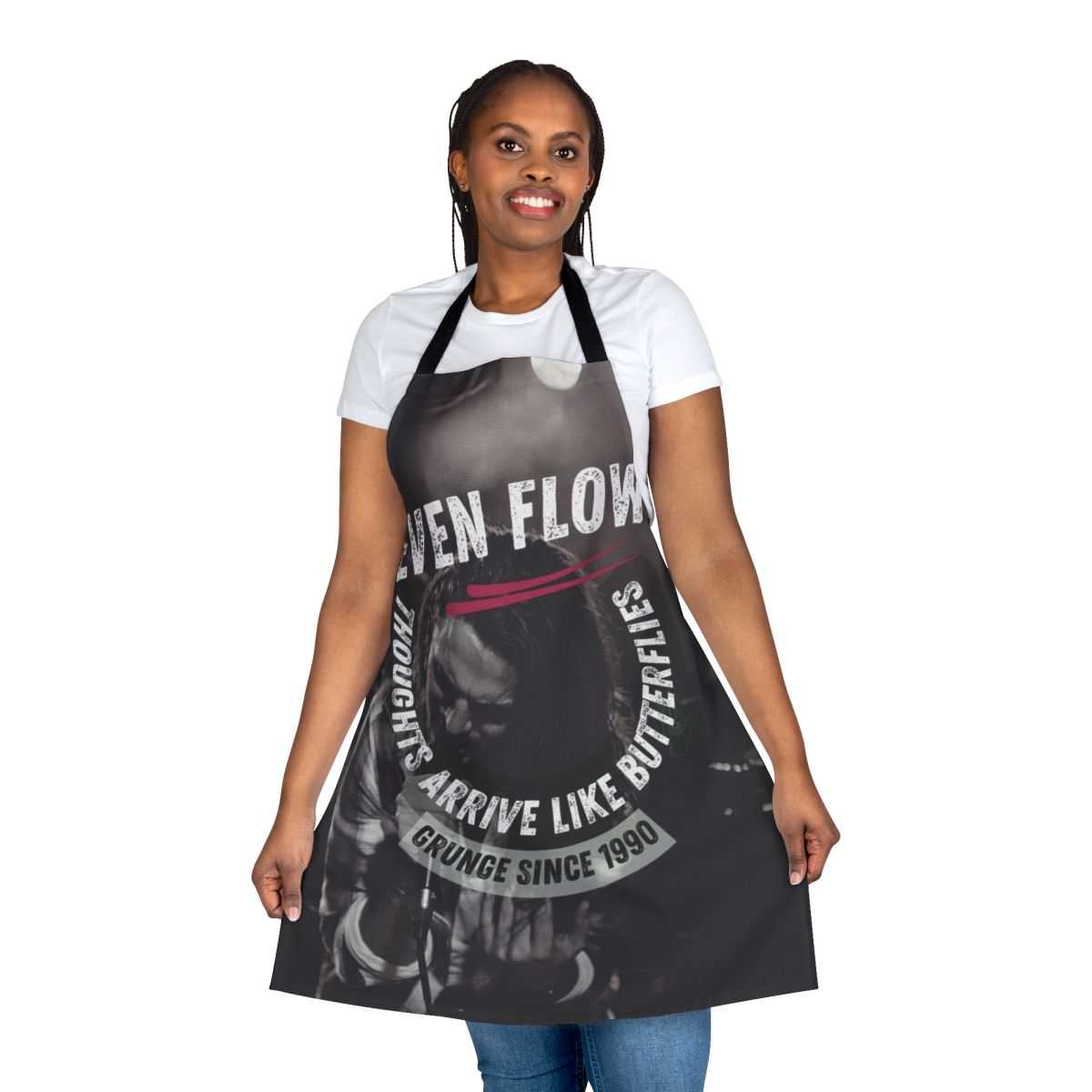 Pearl Jam-inspired grunge apron featuring the band's iconic "Even Flow" song