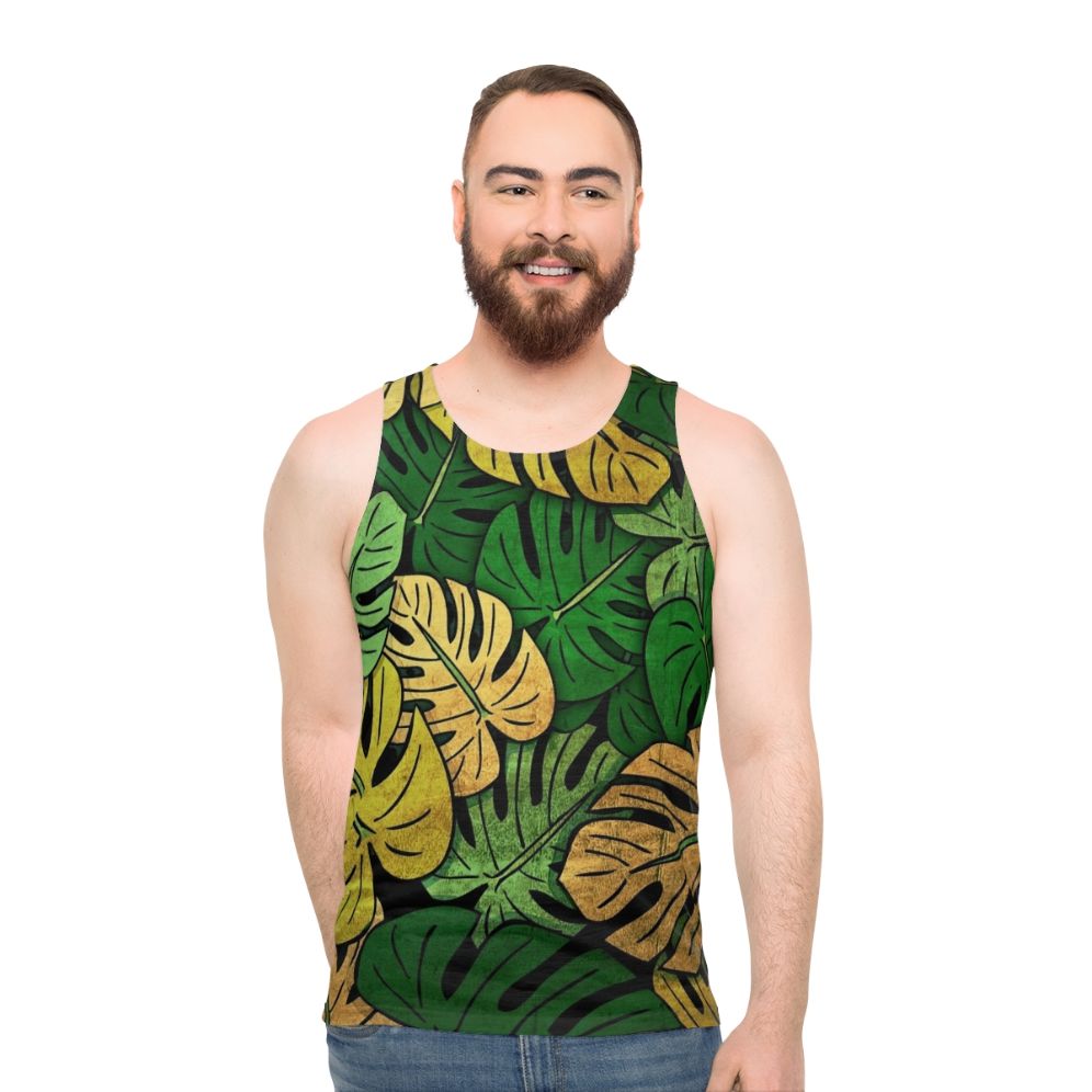 Grunge Monstera Leaves Botanical Unisex Tank Top