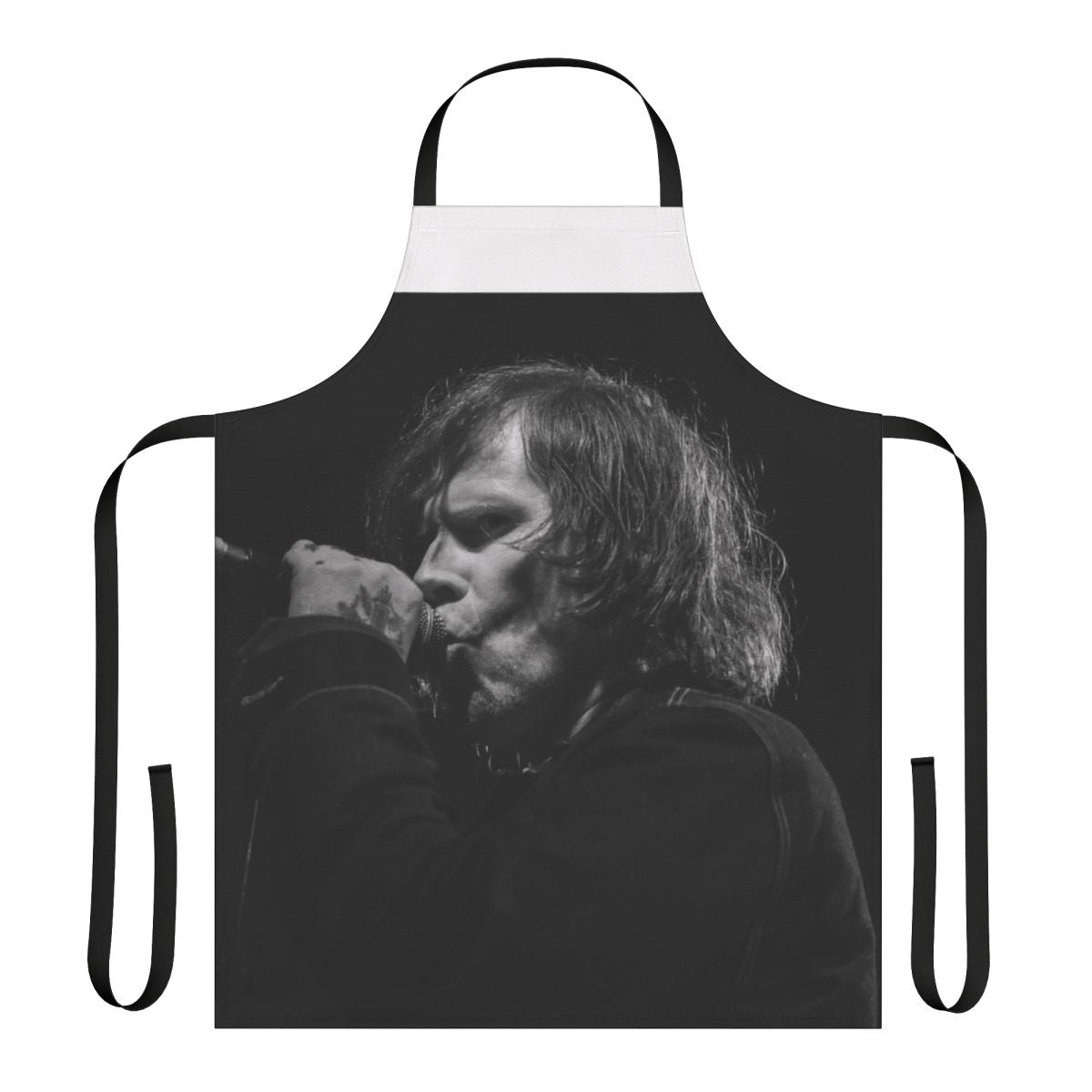 Grunge-inspired apron featuring the name and image of musician Mark Lanegan