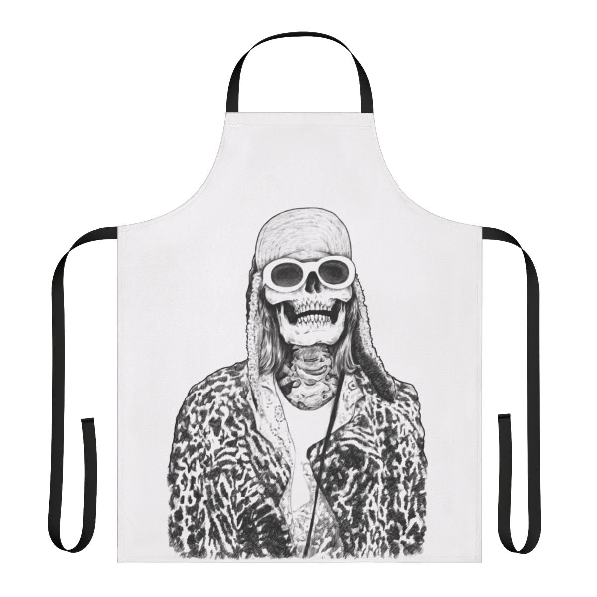 Grunge music skull art apron featuring a skull design inspired by the iconic Kurt Cobain of Nirvana.