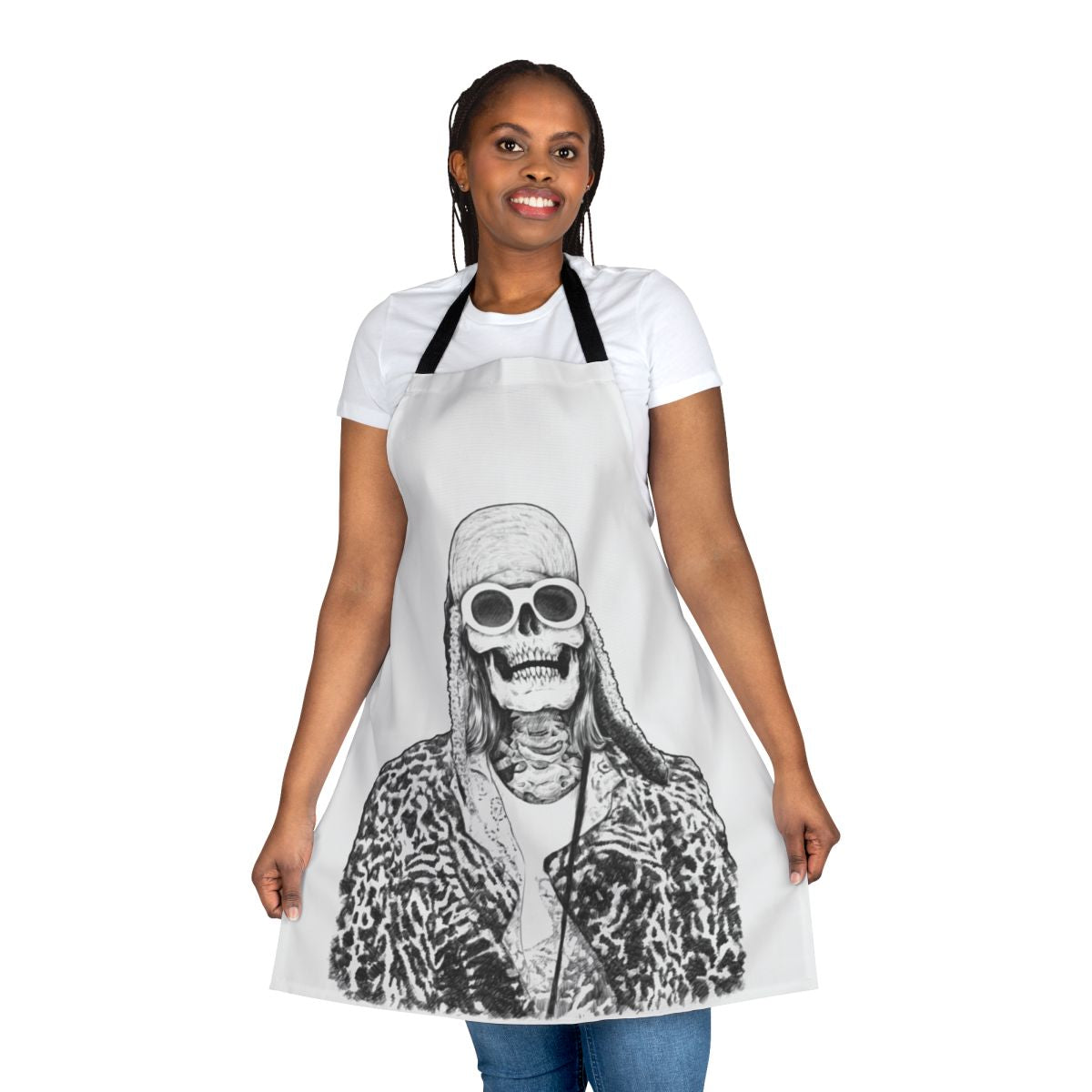 Grunge music skull art apron featuring a skull design inspired by the iconic Kurt Cobain of Nirvana.