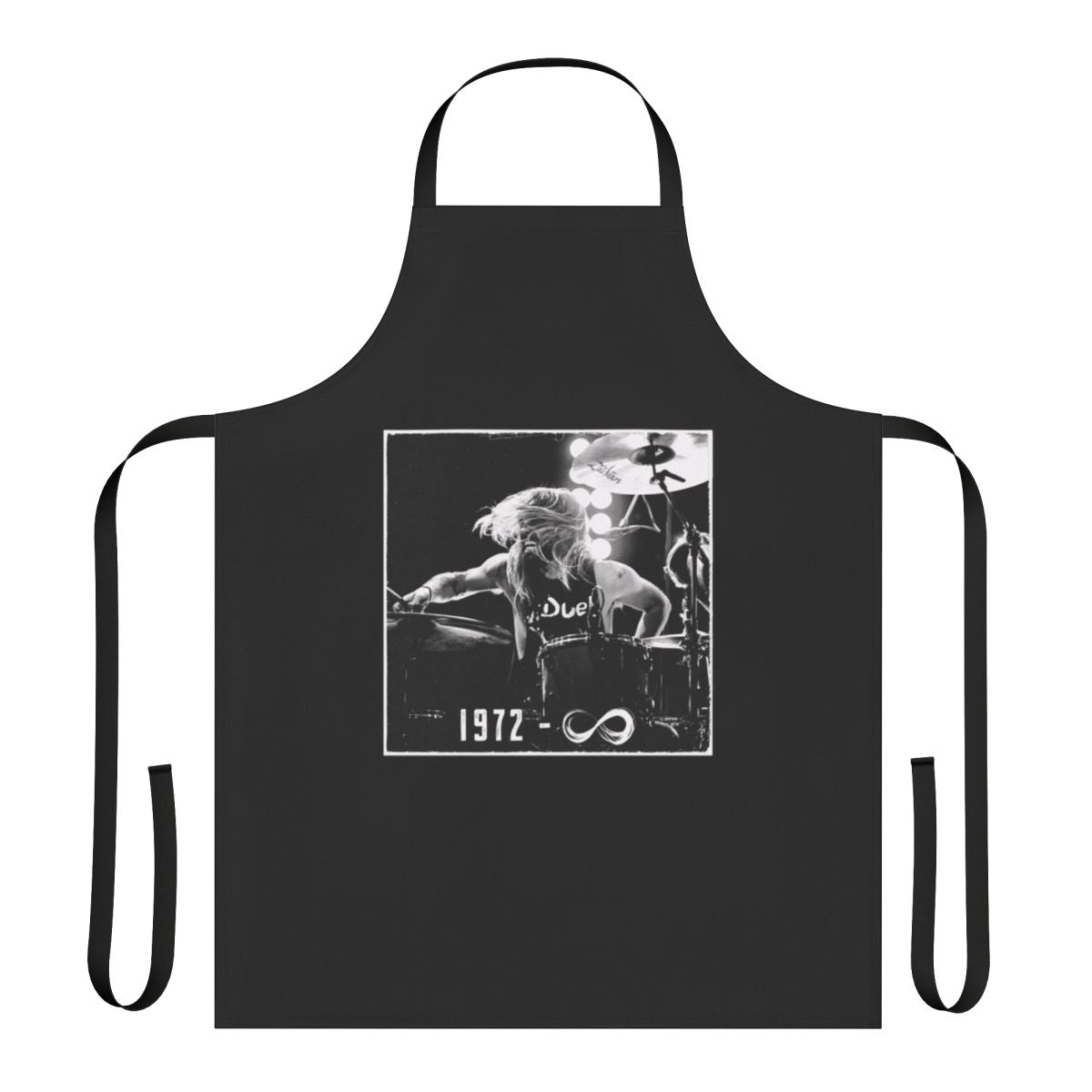 Grunge-inspired apron featuring a tribute design to legendary Foo Fighters drummer Taylor Hawkins